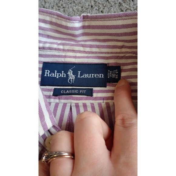 RALPH LAUREN Button Down Mens 16.5 Purple White Stripe Classic Preppy Pony VTG - Picture 3 of 6
